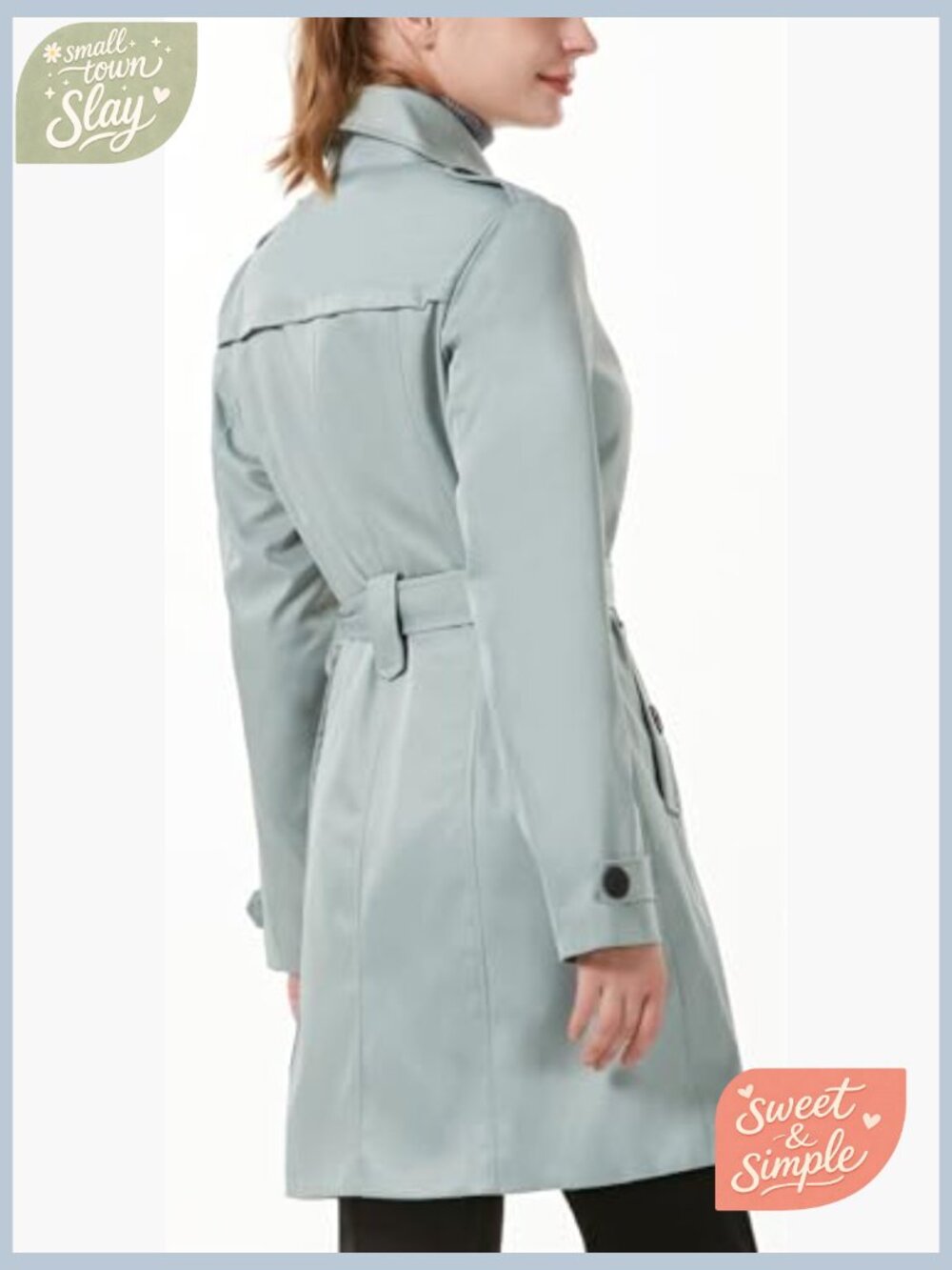 Women's Double-Breasted Trench Coat, Mid-Length Windproof Overcoat - Picture 5 of 7
